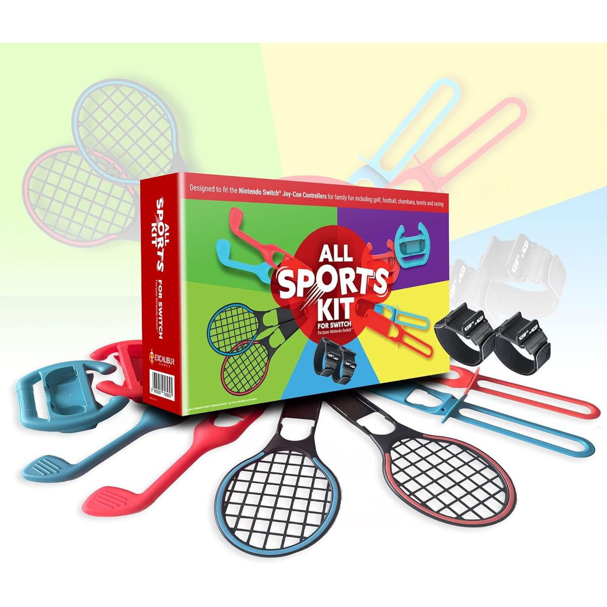 All Sports 10 in 1 Kit for Switch - Racing Wheels, Tennis Rackets, Golf Clubs, Leg/Arm Straps & Swords Nintendo Switch